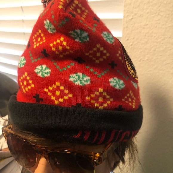 Naughty or Nice Reverse Sequin Smiley Emoji Holiday Beanie Pom Pom Hat One Size - Picture 10 of 16